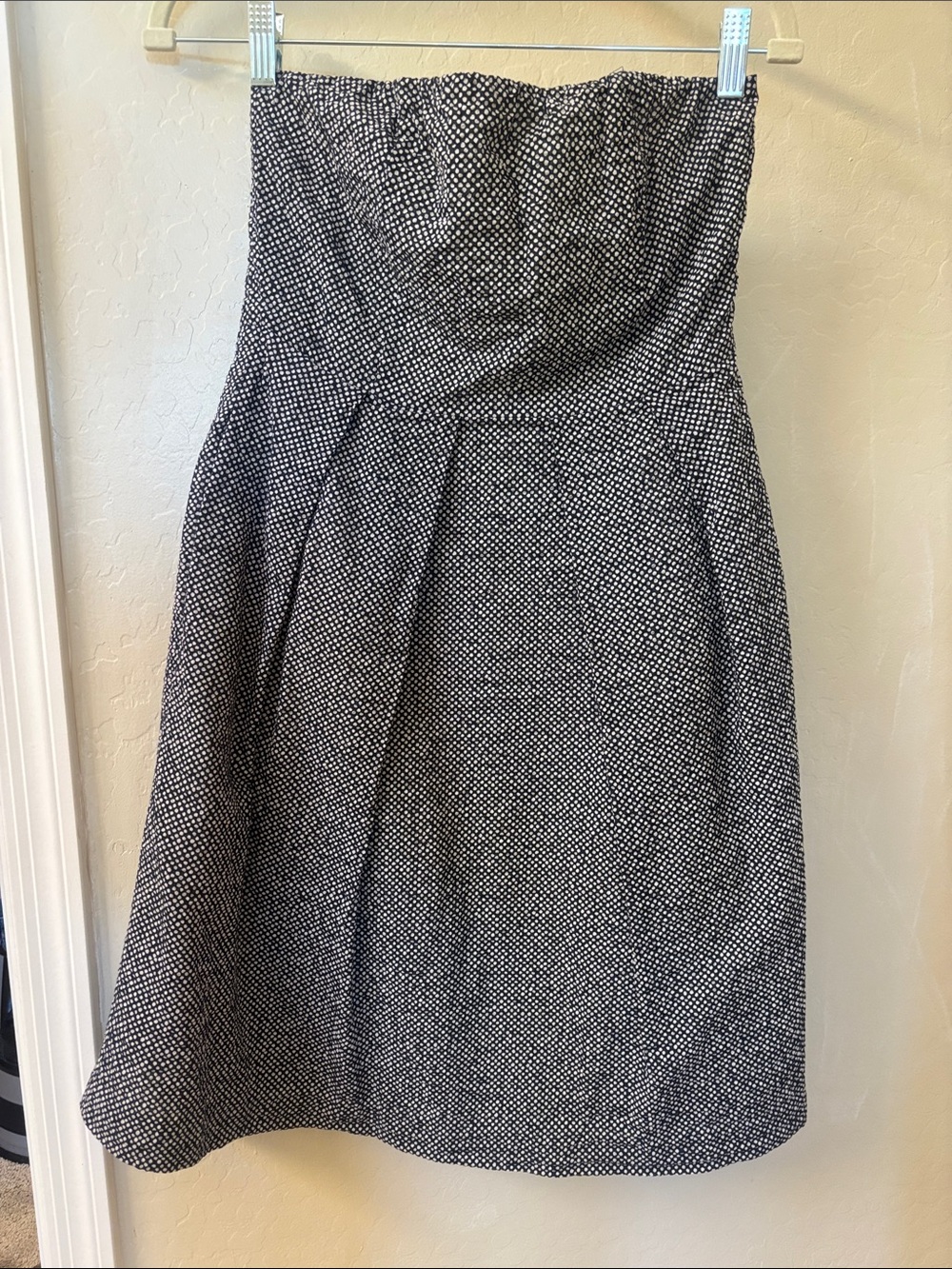J. Crew Strapless Black and White Textured A-Line Dress